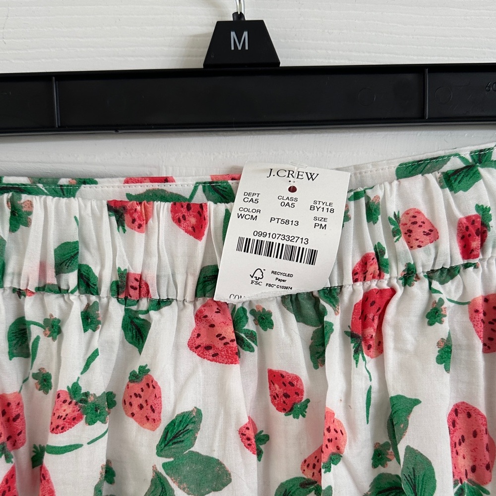 J. Crew Factory White A-Line Skirt with Pink Strawberry Print and Green Leaves - Picture 5 of 6